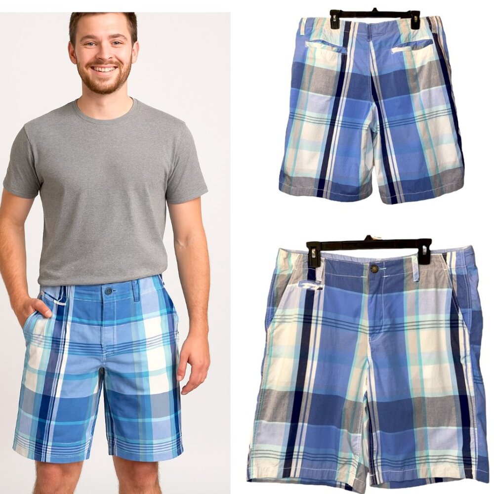 Mens Russell Simmons Blue Plaid Loud Golf Shorts - Sz 36